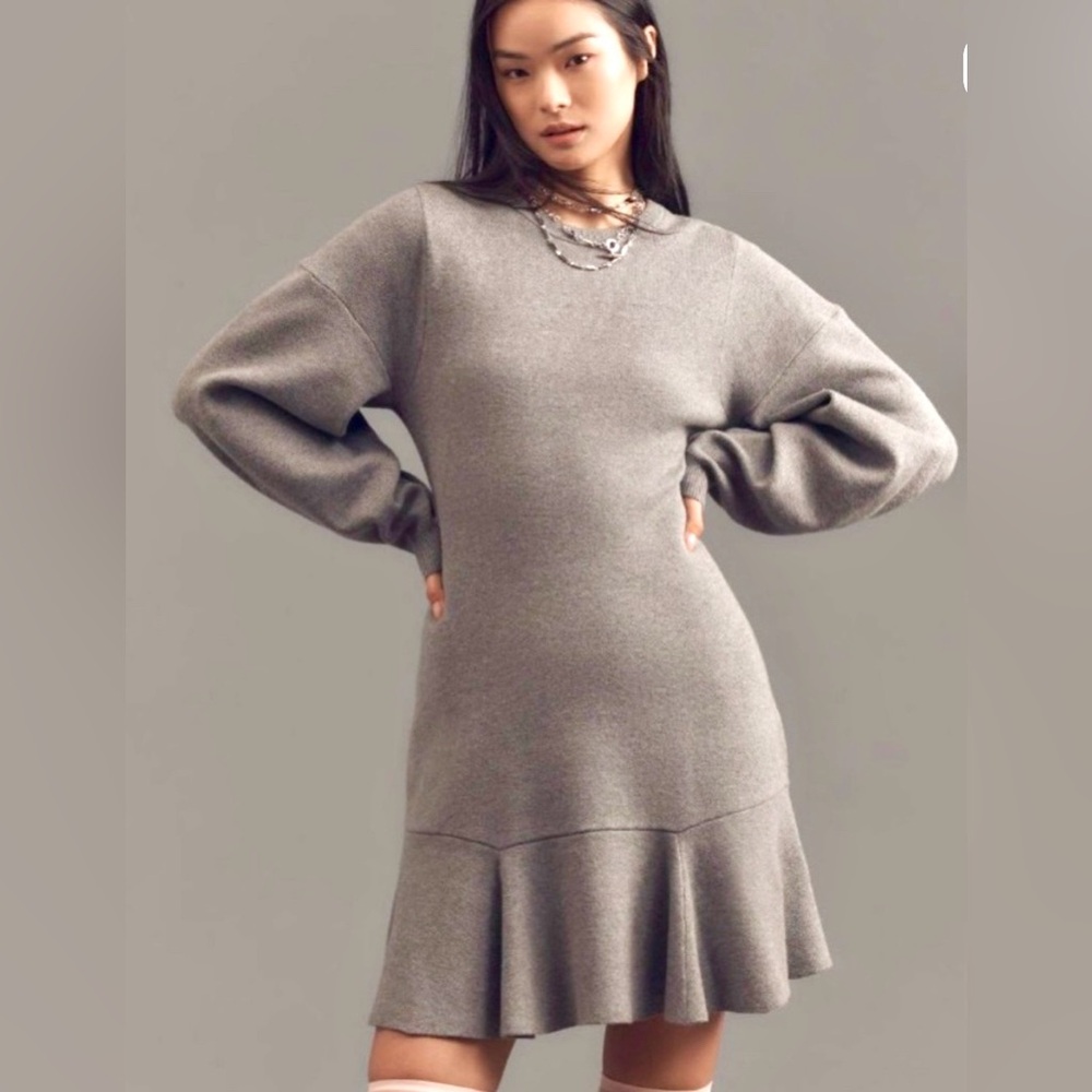 Anthropologie Gray Long Sleeve Dress